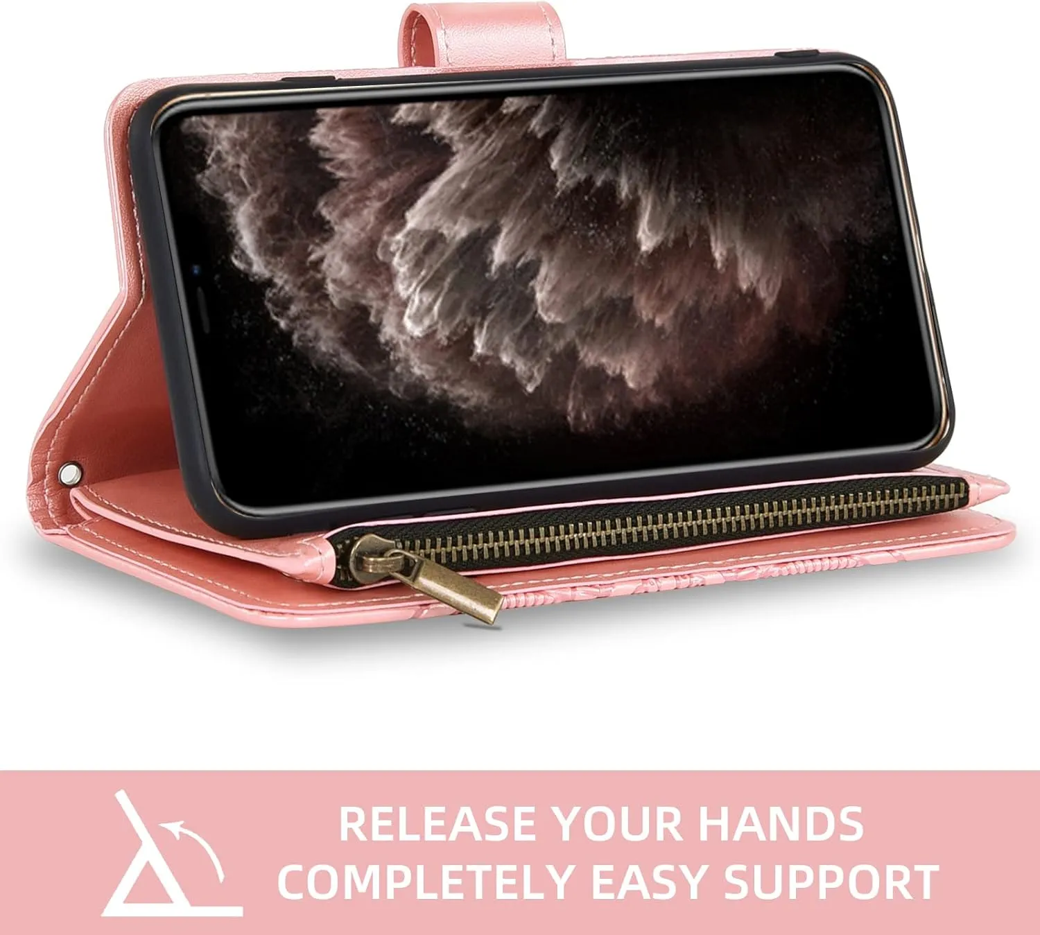 Asuwish Compatible with iPhone 11 Pro 5.8 Wallet Case and Tempered Glass Screen Protector Flower Leather Flip Card Holder Stand Cell Phone Cover for iPhone11pro iPhone11 i XI 11s 11pro Women Rose Gold