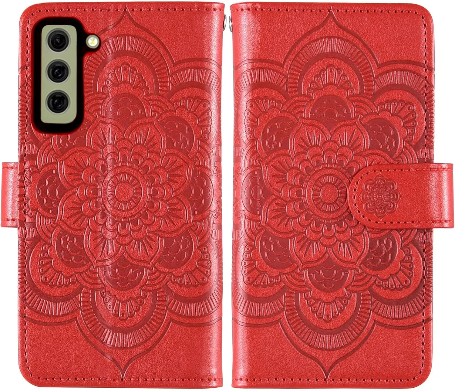 Asuwish Compatible with Samsung Galaxy S21 FE Gaxaly S 21 FE 5G Wallet Case and Tempered Glass Screen Protector Flip Credit Card Holder Cell Phone Cover for Glaxay S21FE5G UW S21FE 21S G5 Women Red