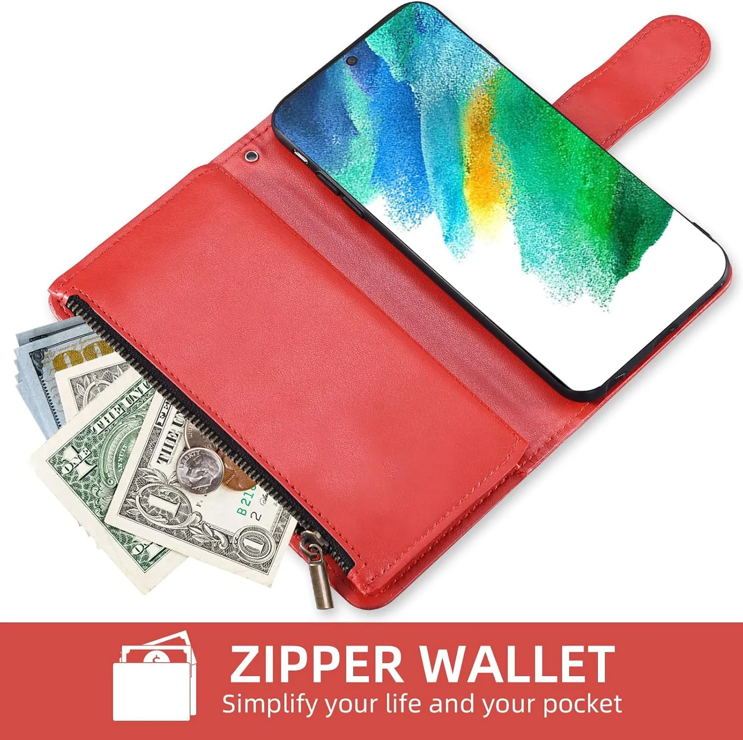 Asuwish Compatible with Samsung Galaxy S21 FE Gaxaly S 21 FE 5G Wallet Case and Tempered Glass Screen Protector Flip Credit Card Holder Cell Phone Cover for Glaxay S21FE5G UW S21FE 21S G5 Women Red
