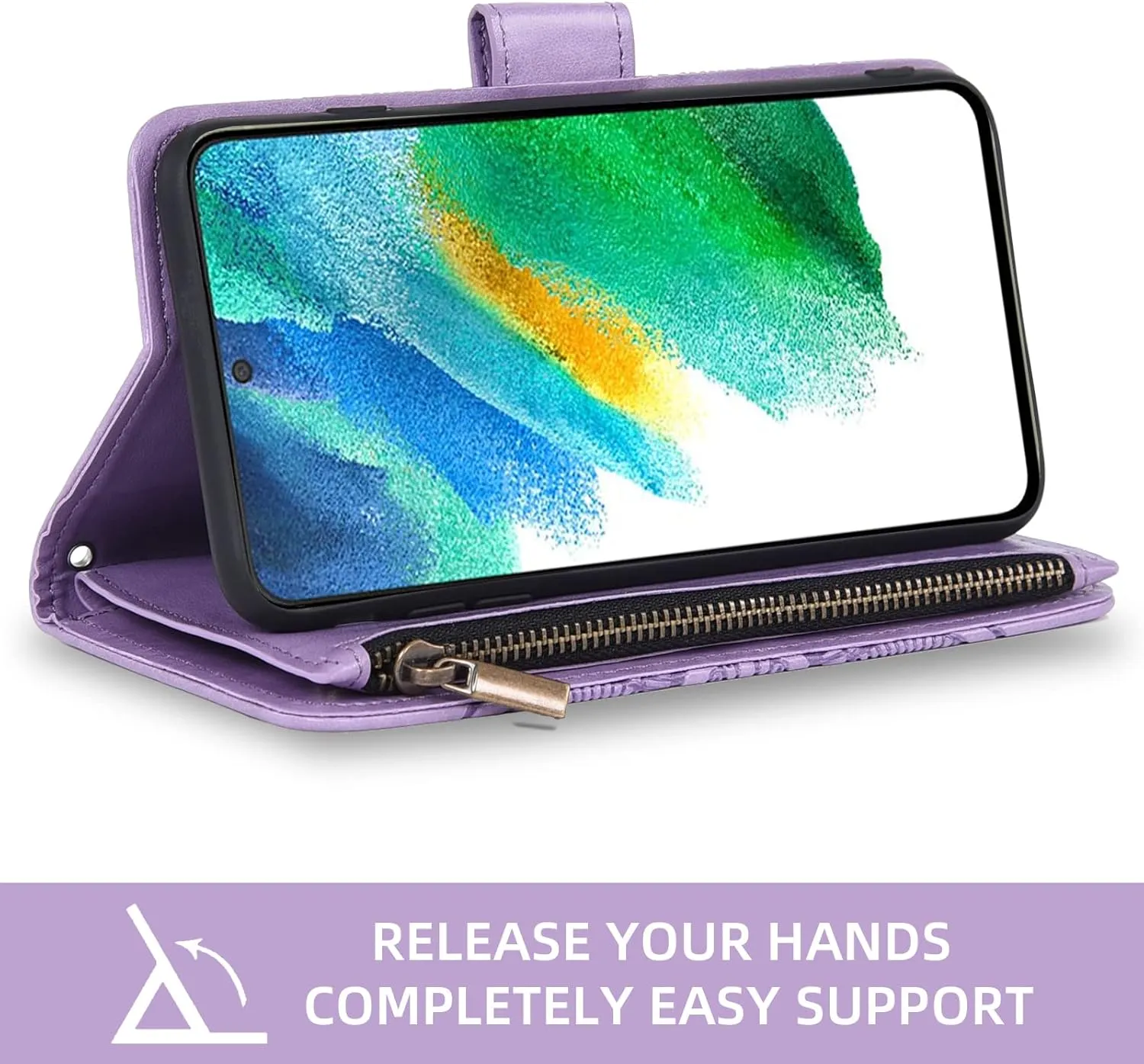 Asuwish Compatible with Samsung Galaxy S21 FE Gaxaly S 21 FE 5G Wallet Case and Tempered Glass Screen Protector Leather Flip Card Holder Cell Phone Cover for Glaxay S21FE5G UW S21FE 21S G5 Men Purple
