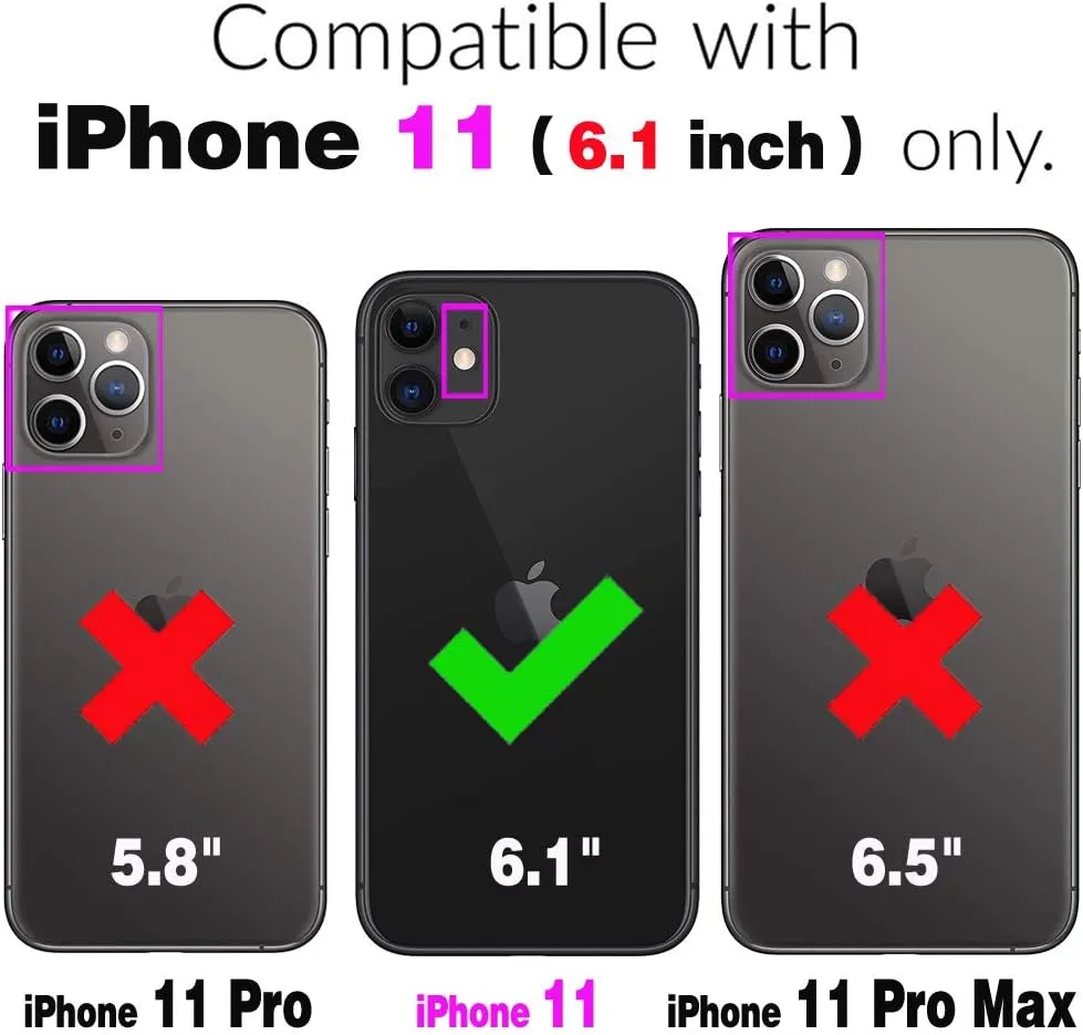Asuwish Phone Case for iPhone 11 6.1 Zipper Wallet with Tempered Glass Screen Protector Crossbody Strap Card Holder Stand Flip Cell Cover iphone11case iPhone11 i Phone11 11s XI 11R Women Black