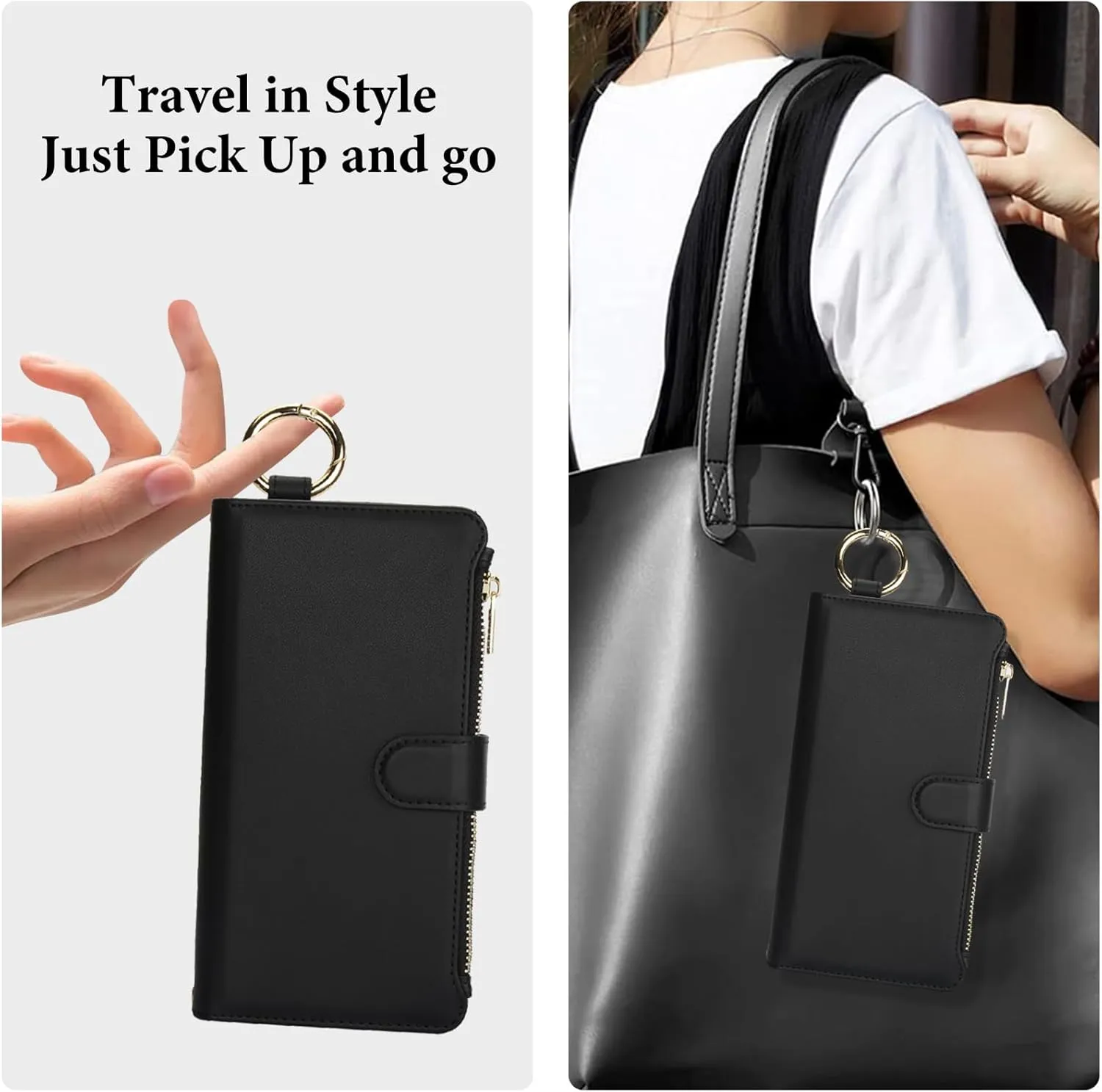 Asuwish Phone Case for iPhone 11 6.1 Zipper Wallet with Tempered Glass Screen Protector Crossbody Strap Card Holder Stand Flip Cell Cover iphone11case iPhone11 i Phone11 11s XI 11R Women Black