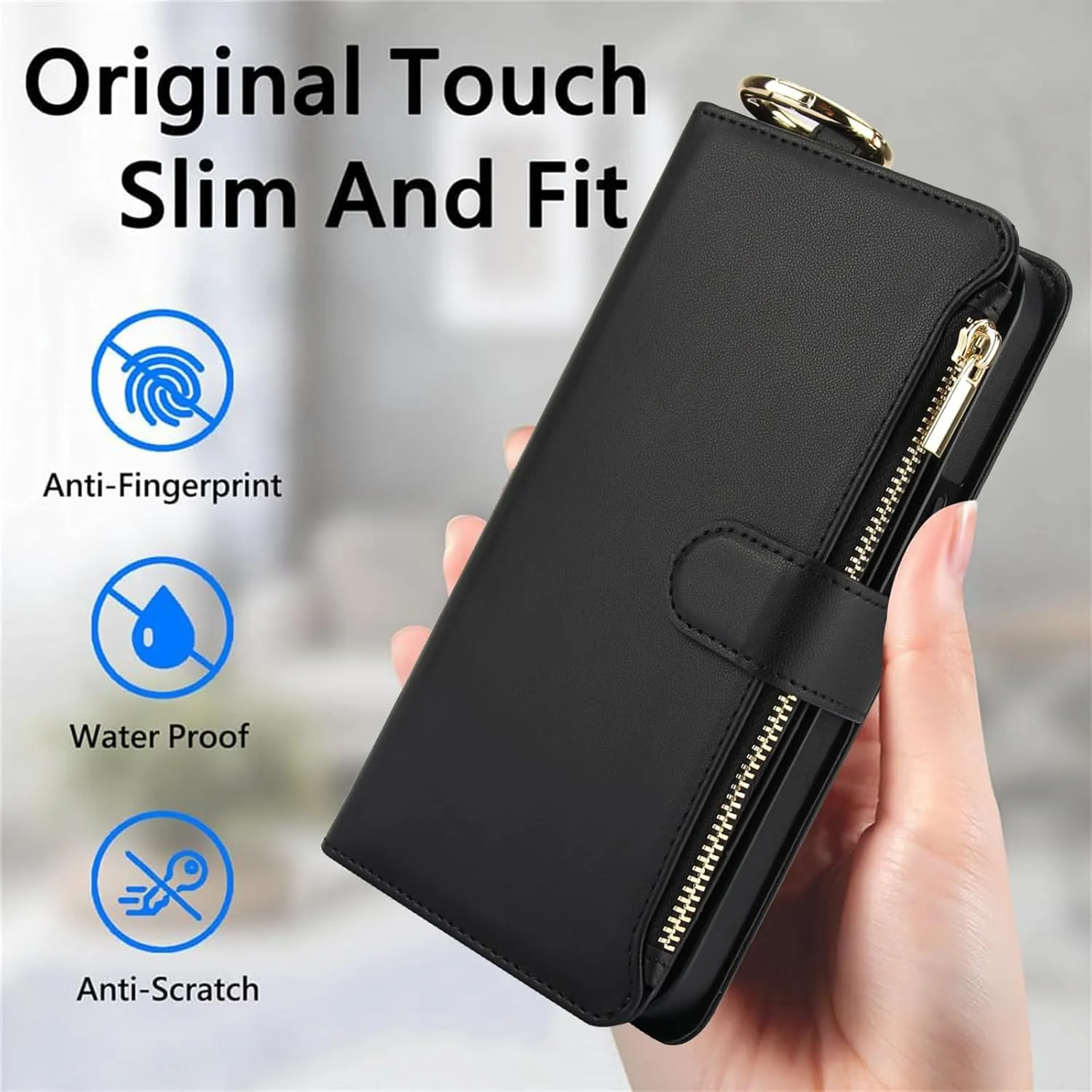 Asuwish Phone Case for iPhone 11 6.1 Zipper Wallet with Tempered Glass Screen Protector Crossbody Strap Card Holder Stand Flip Cell Cover iphone11case iPhone11 i Phone11 11s XI 11R Women Black
