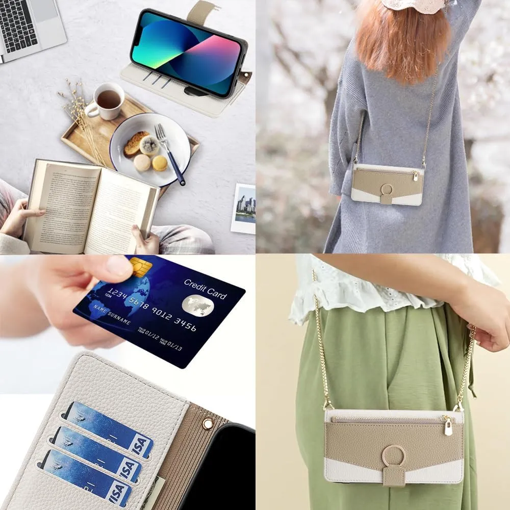 Asuwish Phone Case for iPhone 13 6.1 inch Wallet Cover with Screen Protector and Mirror Flip Cover Ring Card Holder Crossbody Strap Stand Cell iPhone13 5G i i-Phone i13 iPhone13case Women Girls White
