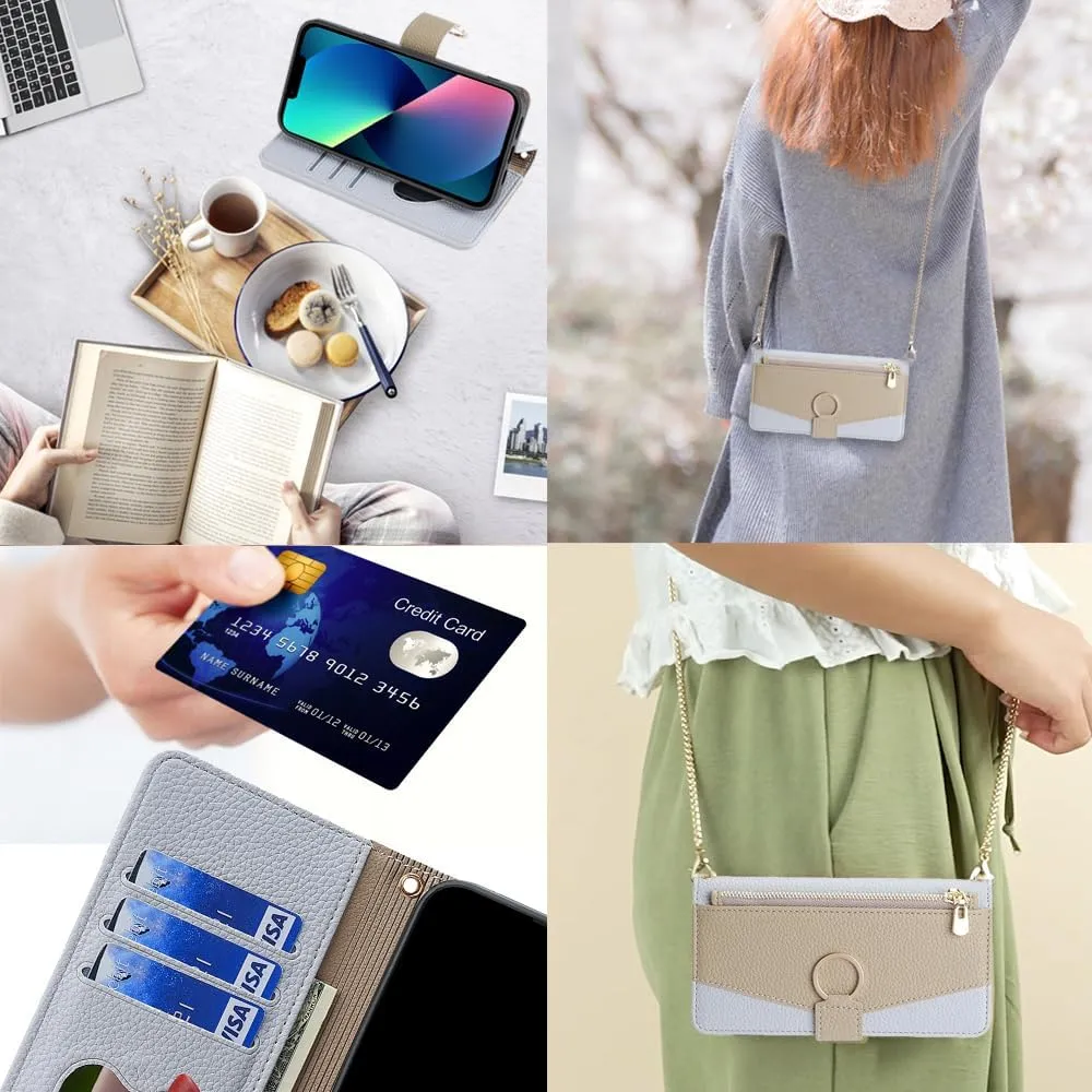Asuwish Phone Case for iPhone 13 Pro 6.1 inch Wallet Cover with Screen Protector and Mirror Flip Cover Ring Card Holder Crossbody Strap Stand Cell iPhone13Pro 5G i i-Phone i13 iPhone13 13Pro Blue