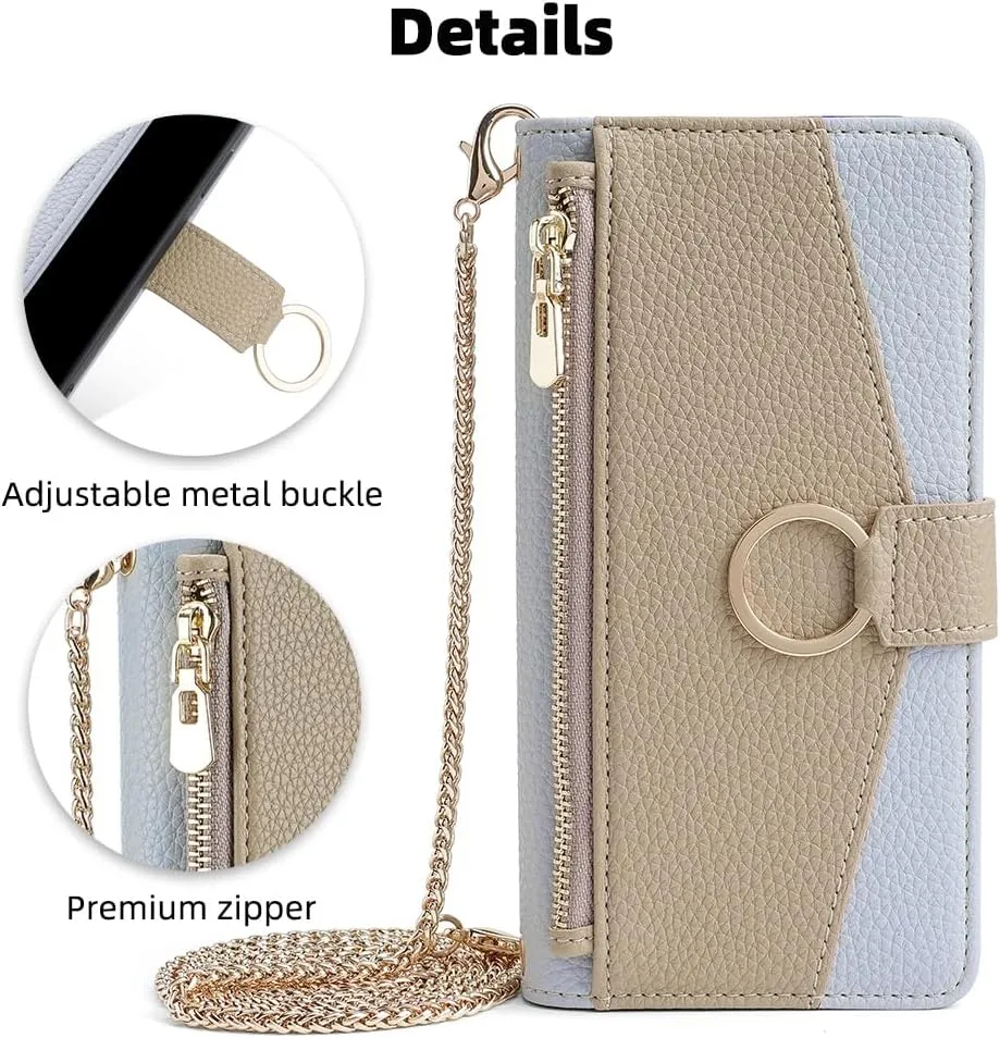 Asuwish Phone Case for iPhone 13 Pro 6.1 inch Wallet Cover with Screen Protector and Mirror Flip Cover Ring Card Holder Crossbody Strap Stand Cell iPhone13Pro 5G i i-Phone i13 iPhone13 13Pro Blue