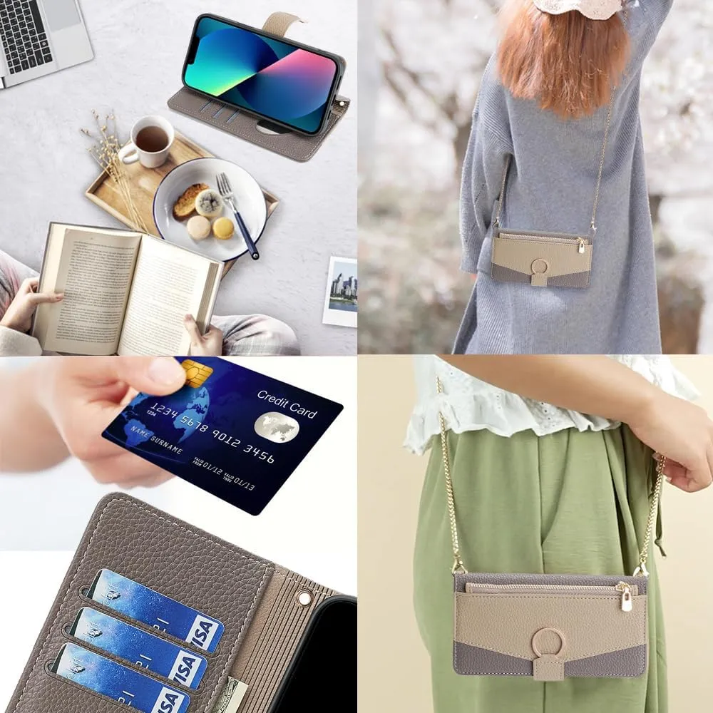 Asuwish Phone Case for iPhone 13 Pro 6.1 inch Wallet Cover with Screen Protector and Mirror Flip Cover Ring Card Holder Crossbody Strap Stand Cell iPhone13Pro 5G i i-Phone i13 iPhone13 13Pro Gray