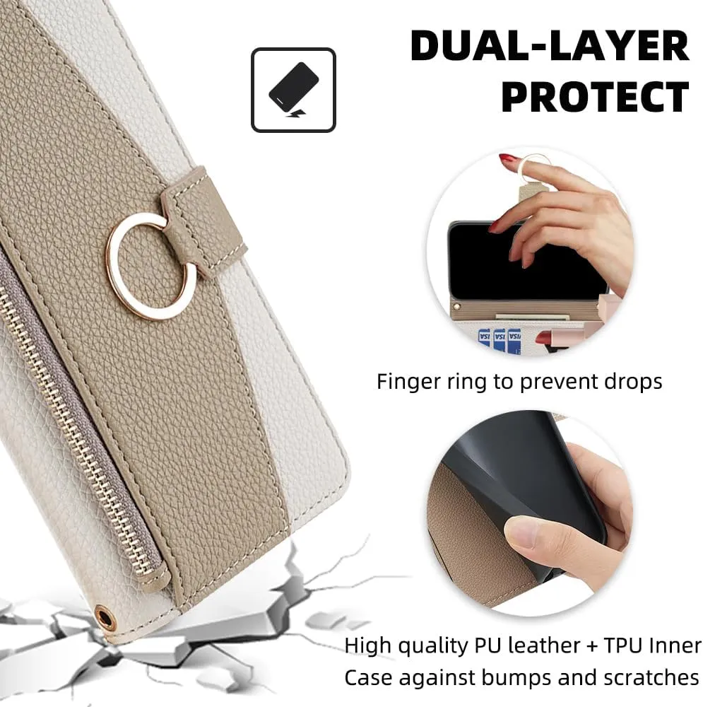 Asuwish Phone Case for iPhone 13 Pro 6.1 inch Wallet Cover with Screen Protector and Mirror Flip Cover Ring Card Holder Crossbody Strap Stand Cell iPhone13Pro 5G i i-Phone i13 iPhone13 13Pro White