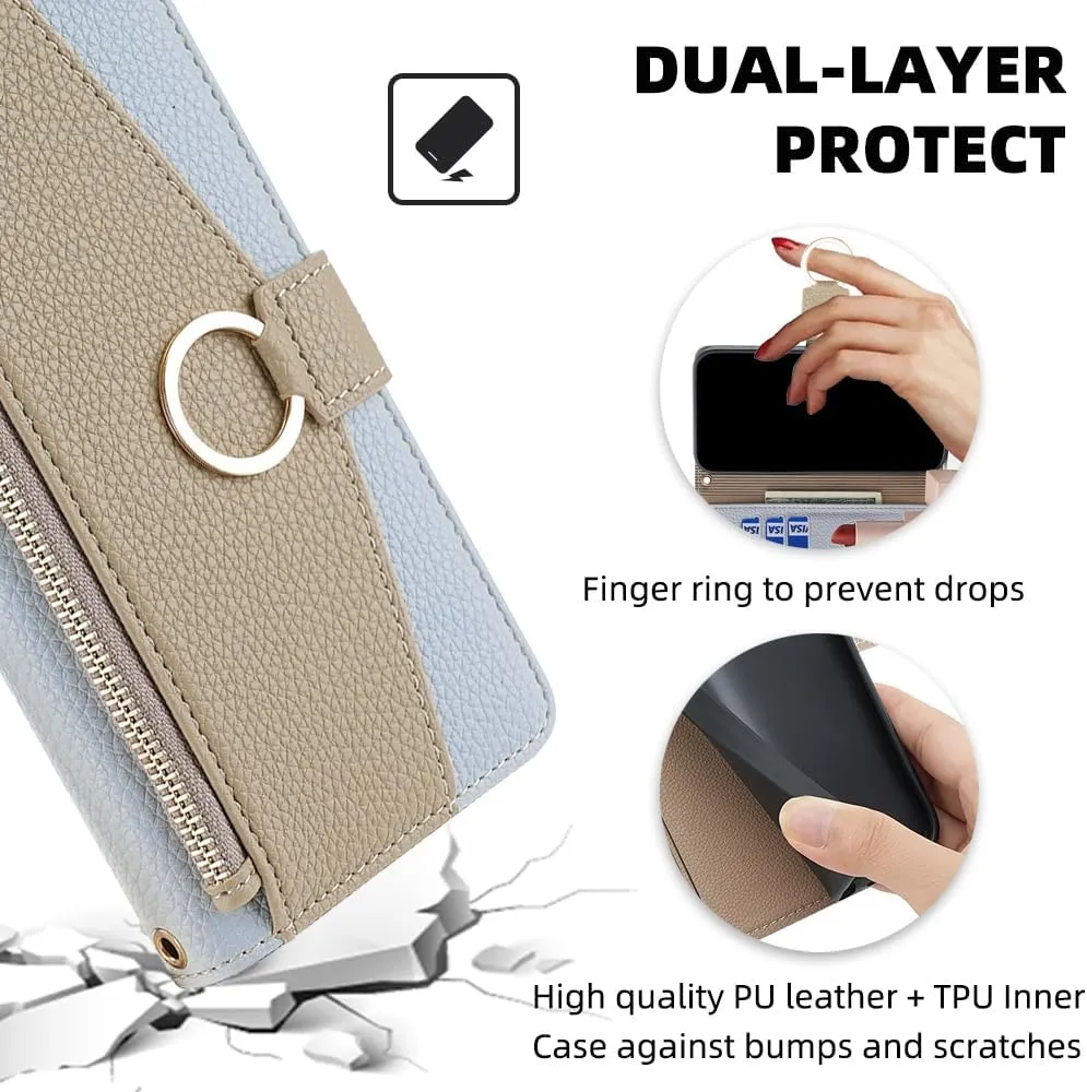 Asuwish Phone Case for iPhone XR 6.1 Wallet Cover with Screen Protector and Mirror Flip Cover Ring Card Holder Crossbody Strap Cell iPhoneXR iPhone10R i Phonex 10XR 10R RX CR iPhoneXRcases Blue