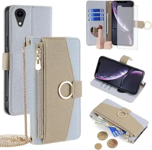 Asuwish Phone Case for iPhone XR 6.1 Wallet Cover with Screen Protector and Mirror Flip Cover Ring Card Holder Crossbody Strap Cell iPhoneXR iPhone10R i Phonex 10XR 10R RX CR iPhoneXRcases Blue