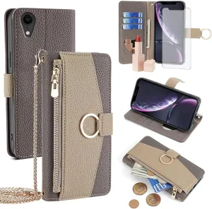 Asuwish Phone Case for iPhone XR 6.1 Wallet Cover with Screen Protector and Mirror Flip Cover Ring Card Holder Crossbody Strap Cell iPhoneXR iPhone10R i Phonex 10XR 10R RX CR iPhoneXRcases Gray