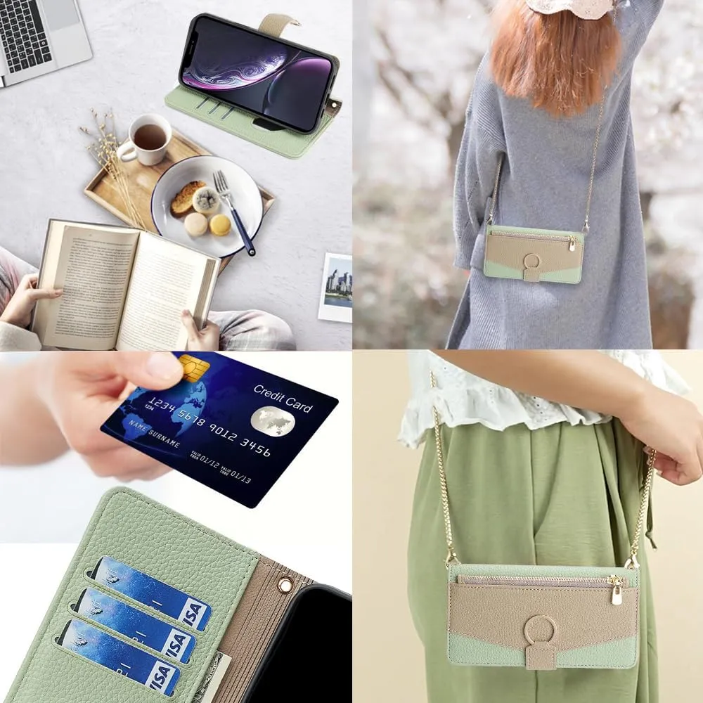 Asuwish Phone Case for iPhone XR 6.1 Wallet Cover with Screen Protector and Mirror Flip Cover Ring Card Holder Crossbody Strap Cell iPhoneXR iPhone10R i Phonex 10XR 10R RX CR iPhoneXRcases Green