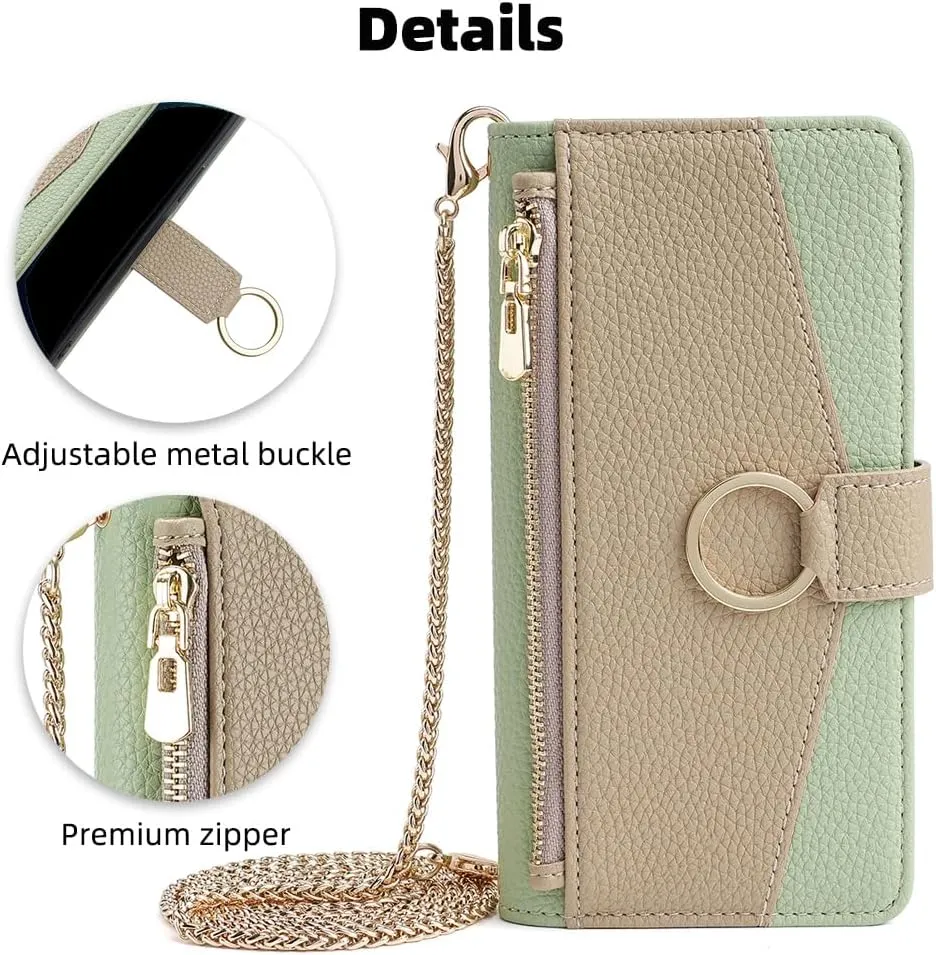 Asuwish Phone Case for iPhone Xs X 10 10s Wallet Cover with Screen Protector and Mirror Flip Cover Ring Card Holder Crossbody Strap Stand Cell iPhoneX iPhoneXs iPhone10 i PhoneX SX 10x 10xs Xs Green