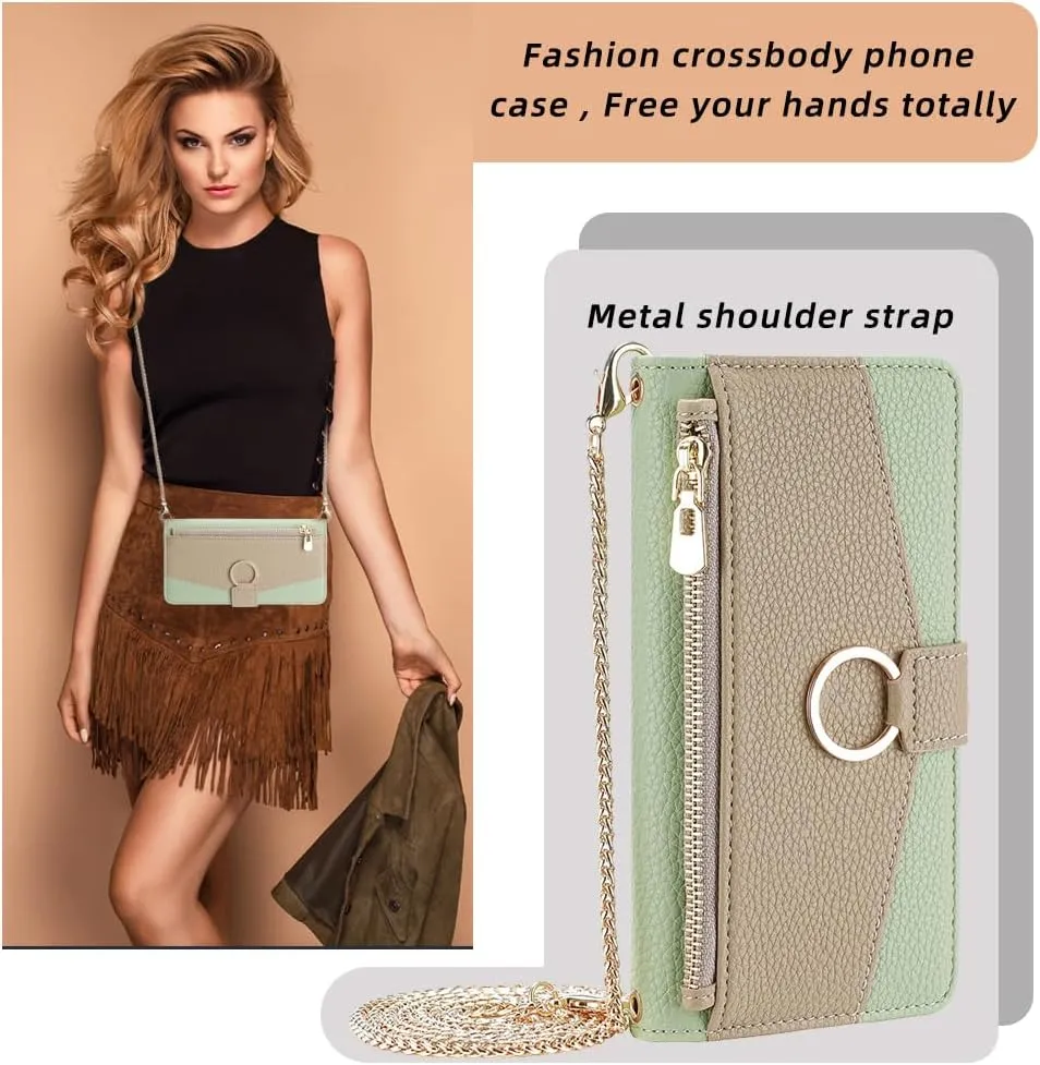 Asuwish Phone Case for iPhone Xs X 10 10s Wallet Cover with Screen Protector and Mirror Flip Cover Ring Card Holder Crossbody Strap Stand Cell iPhoneX iPhoneXs iPhone10 i PhoneX SX 10x 10xs Xs Green