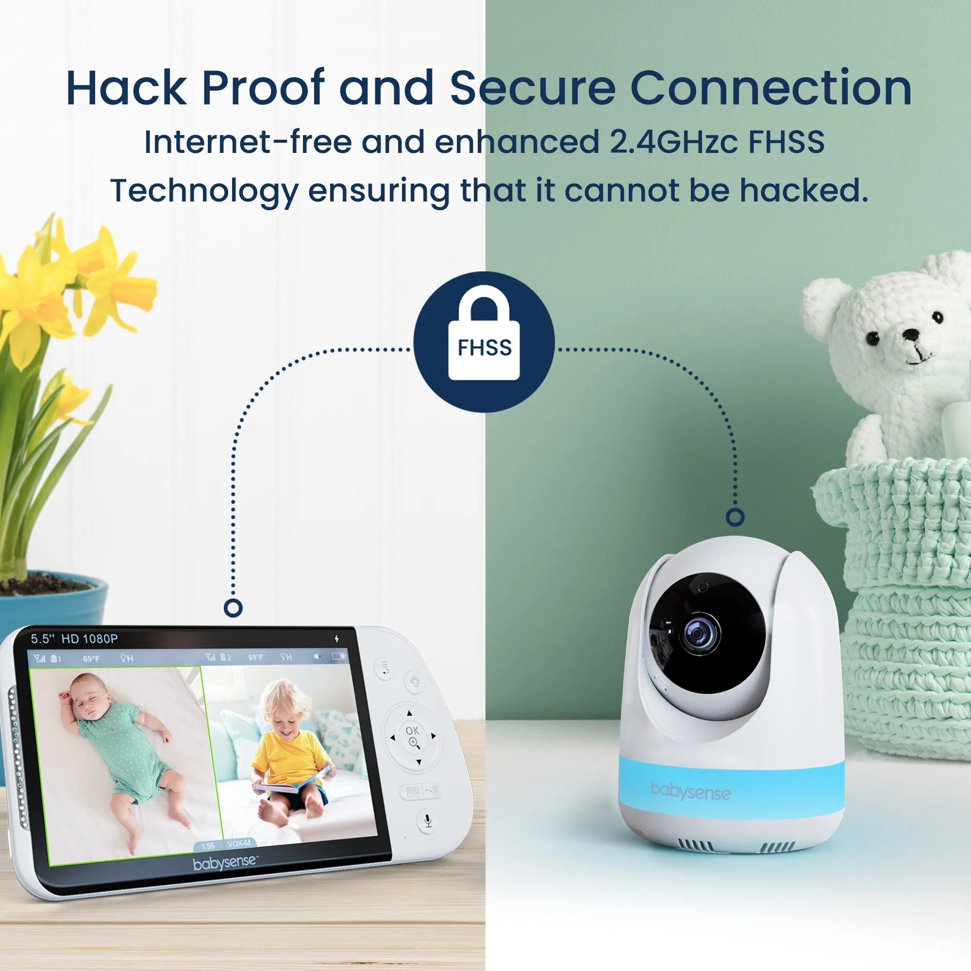 Babysense Max View: Video Baby Monitor, One Camera, Non Wifi, Split Screen, Night Light & Sound Machine