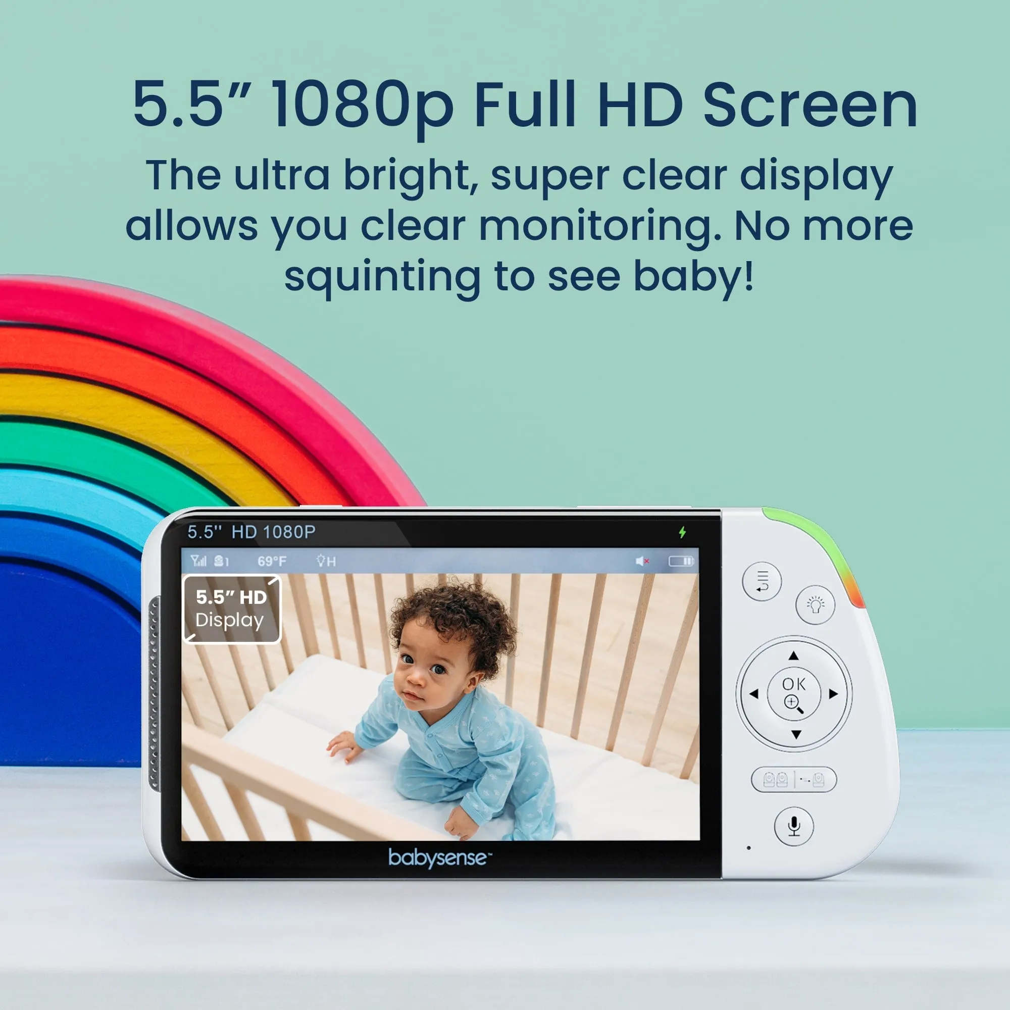 Babysense Max View: Video Baby Monitor, One Camera, Non Wifi, Split Screen, Night Light & Sound Machine