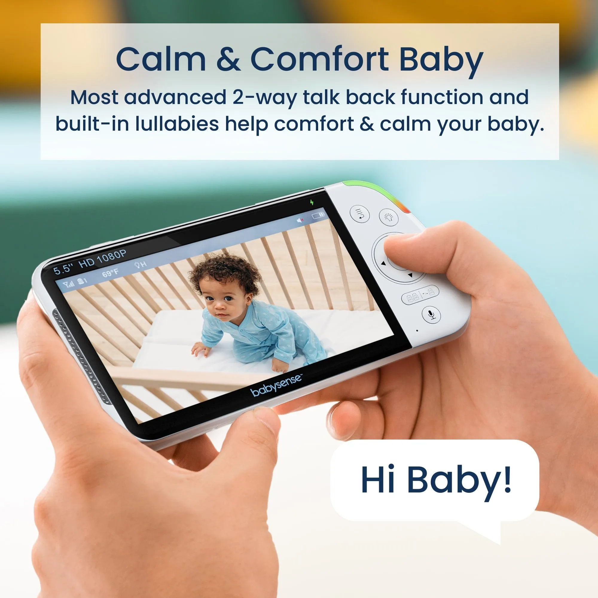 Babysense Max View: Video Baby Monitor, One Camera, Non Wifi, Split Screen, Night Light & Sound Machine