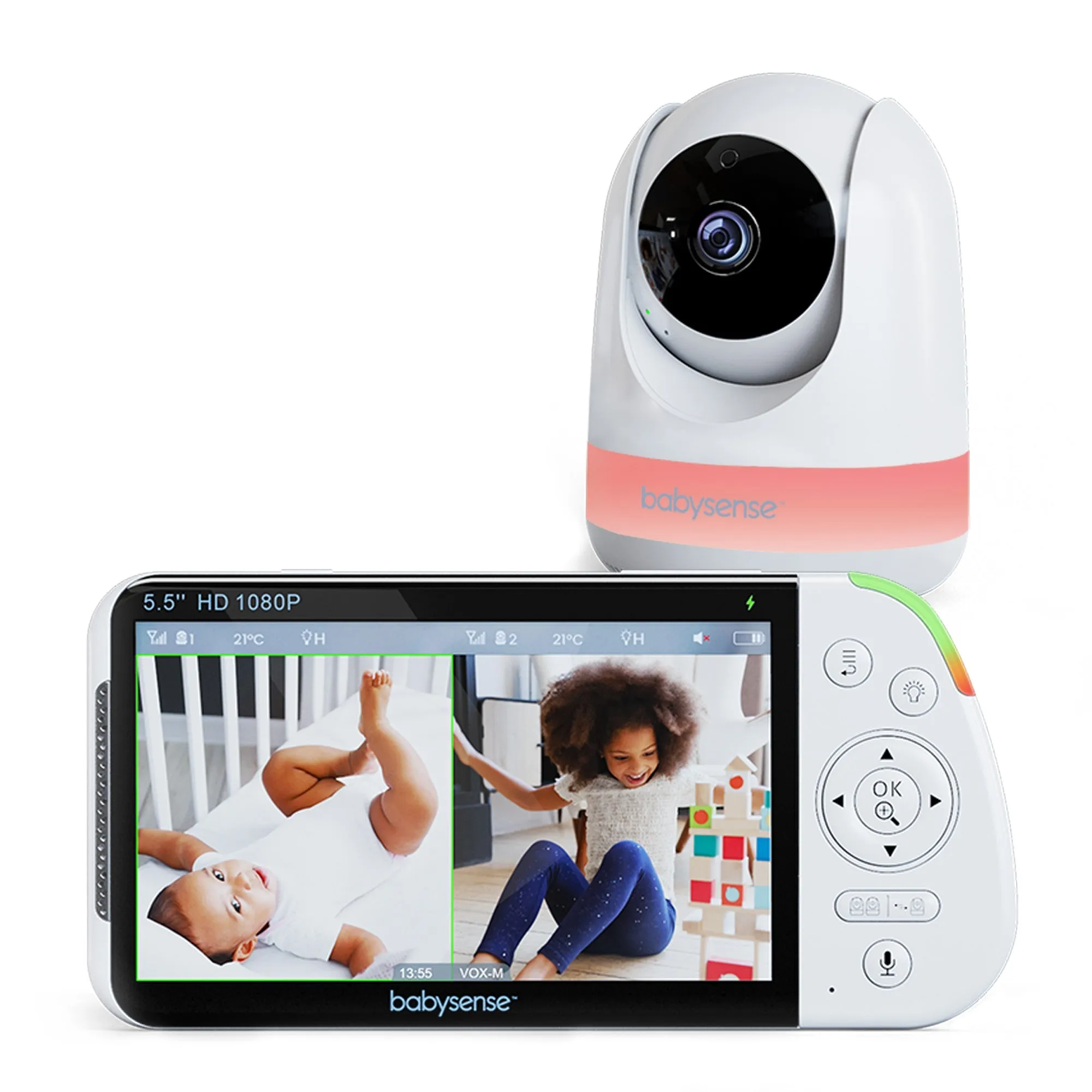 Babysense Max View: Video Baby Monitor, One Camera, Non Wifi, Split Screen, Night Light & Sound Machine