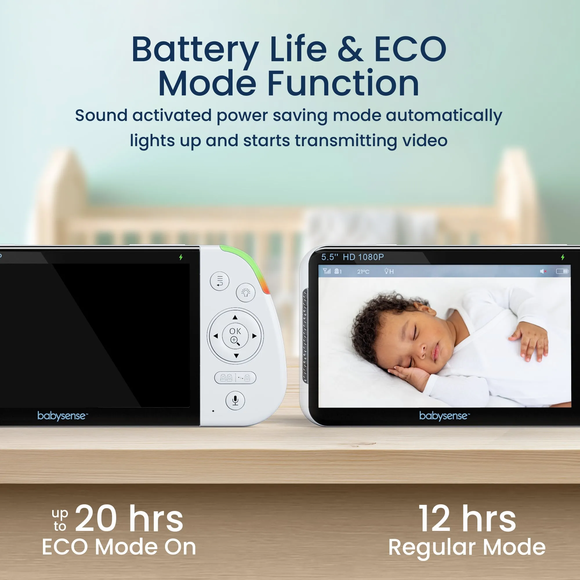 Babysense Max View: Video Baby Monitor, One Camera, Non Wifi, Split Screen, Night Light & Sound Machine