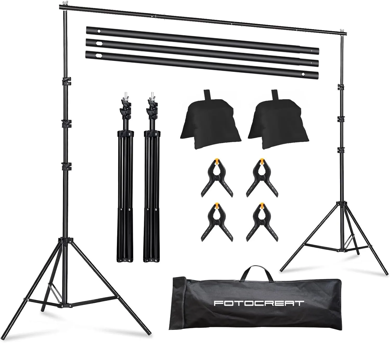 Backdrop Stand 6.5x6.5ft Adjustable Photo Studio Background Stand Support Frame Heavy Duty Photo Backdrop Stand Kit for Parties Wedding With 3 Crossbars 4 Backdrop Clamps,2 Sandbags Carrybag