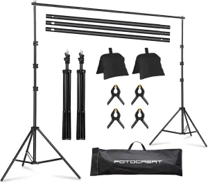 Backdrop Stand 6.5x6.5ft Adjustable Photo Studio Background Stand Support Frame Heavy Duty Photo Backdrop Stand Kit for Parties Wedding With 3 Crossbars 4 Backdrop Clamps,2 Sandbags Carrybag