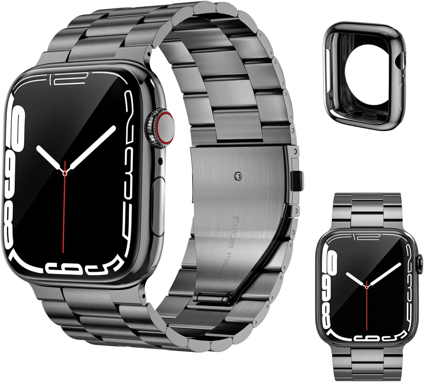 Band Suitable for Apple Watch Bands 44mm 42mm 40mm 38mm, Solid Stainless Steel Metal Replacement Strap with Case for iWatch SE Series 9/8/7/6/5/4/3/2/1 for Men Women
