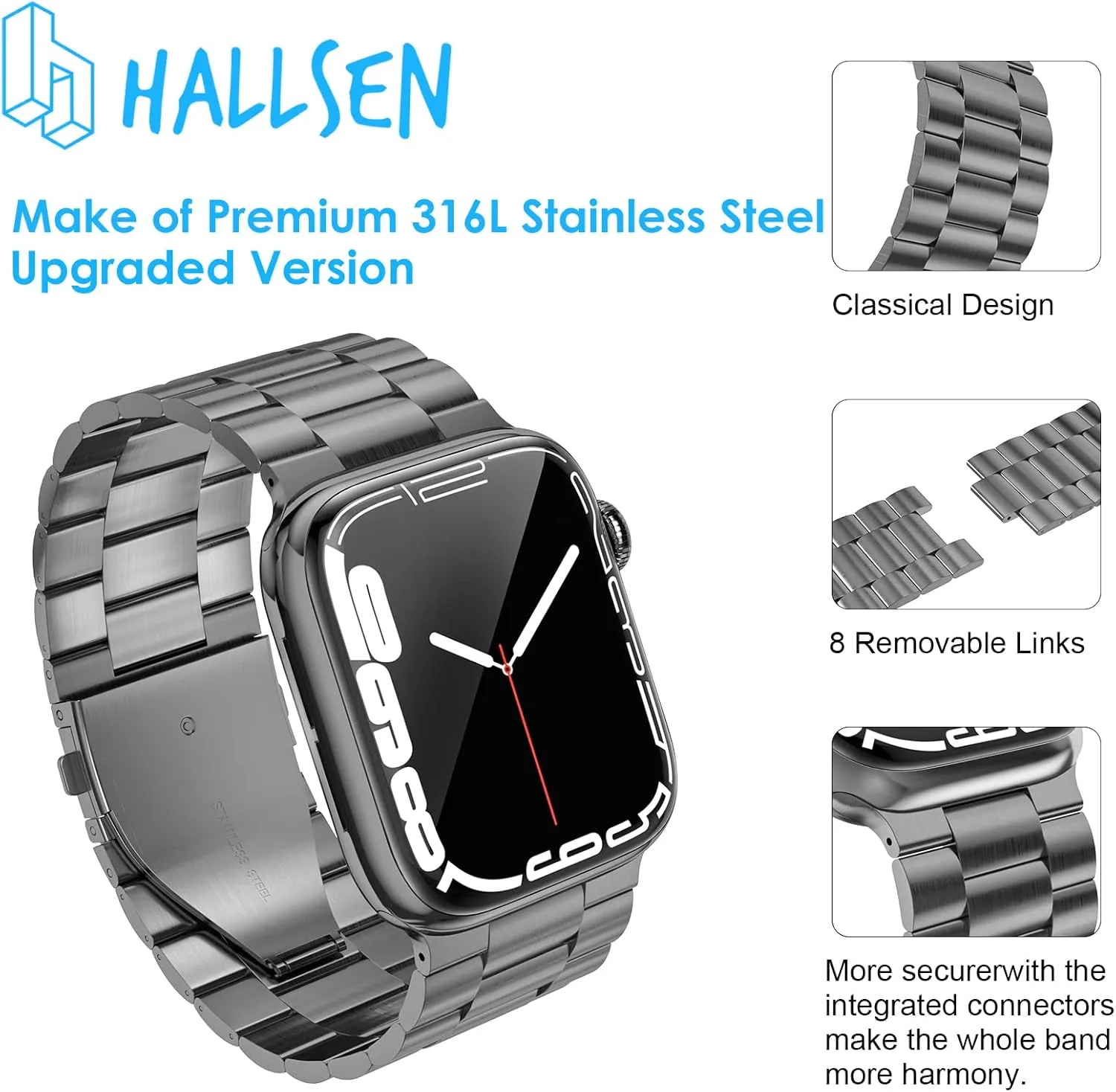 Band Suitable for Apple Watch Bands 44mm 42mm 40mm 38mm, Solid Stainless Steel Metal Replacement Strap with Case for iWatch SE Series 9/8/7/6/5/4/3/2/1 for Men Women