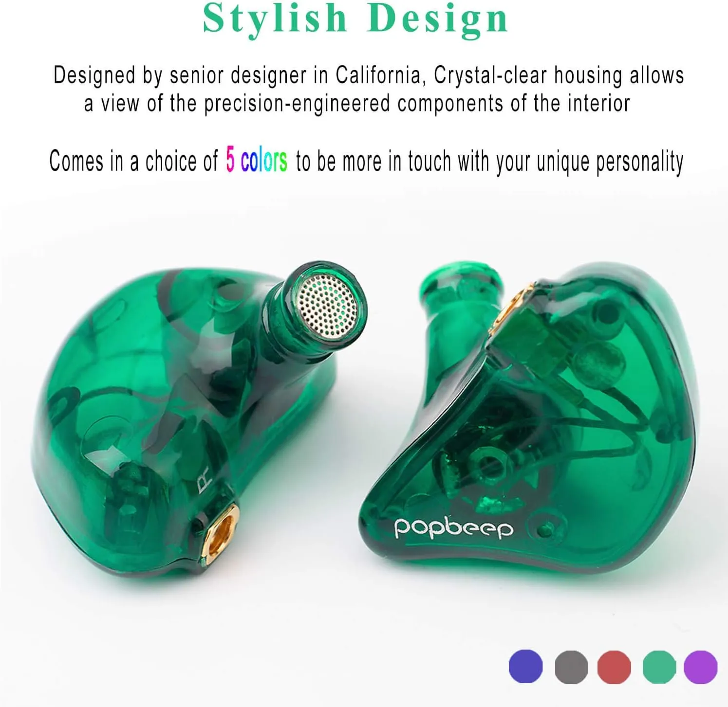 BASN Bsinger PRO in Ear Monitor for Musicians with MMCX Replaceable Cables; Noise-Isolating and Universal-Fit (Green)