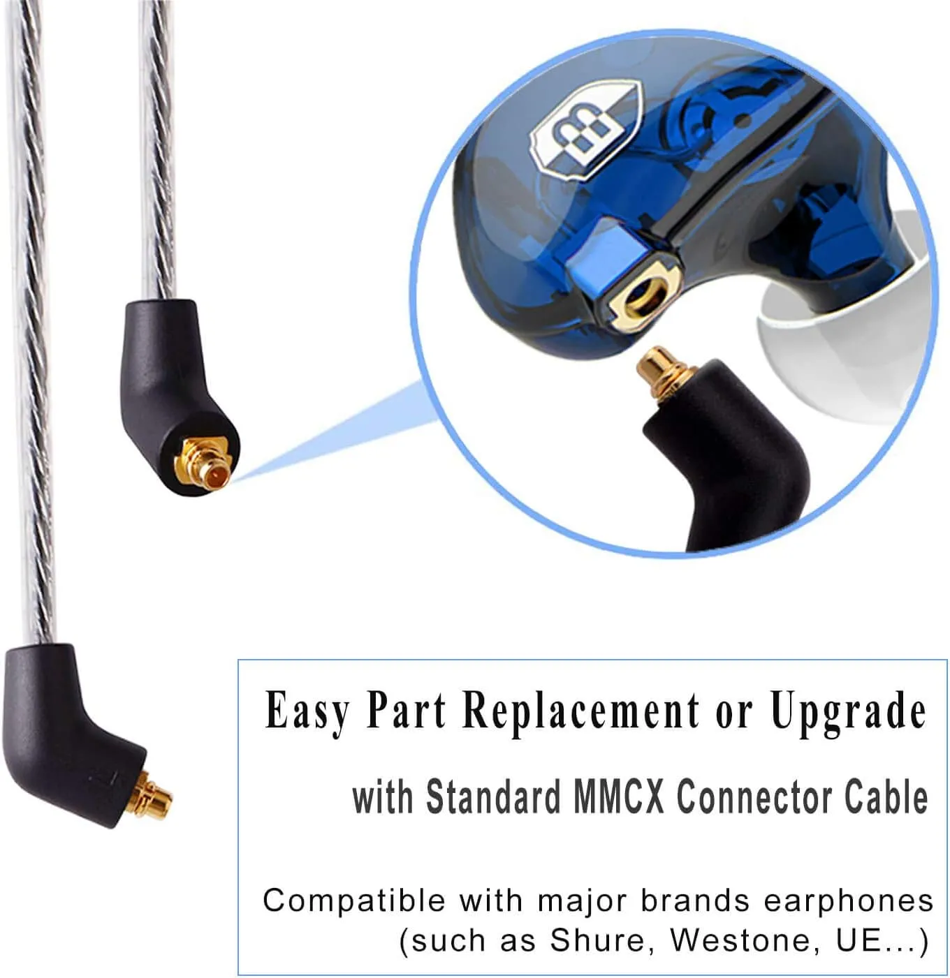 BASN High-Definition in Ear Monitor Headphones for Musicians with Detachable MMCX Earbuds; Dual Dynamic Drivers and Noise-Isolating (Blue)