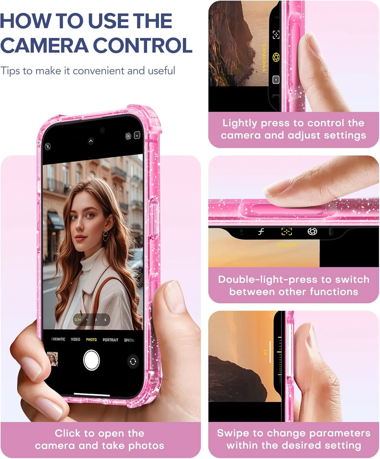BERFY for iPhone 16 Case Glitter 6.1", Compatible with Magsafe, Women Clear Bling Cute Magnetic Hard Phone Cover, [with 9H Tempered Screen Protector] [2X Diamond Camera Lens Protectors], Hot Pink