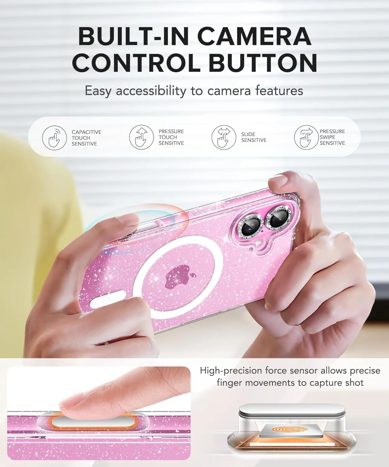 BERFY for iPhone 16 Case Glitter 6.1", Compatible with Magsafe, Women Clear Bling Cute Magnetic Hard Phone Cover, [with 9H Tempered Screen Protector] [2X Diamond Camera Lens Protectors], Shiny Clear