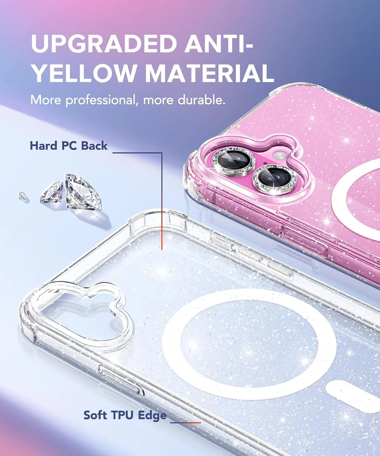 BERFY for iPhone 16 Case Glitter 6.1", Compatible with Magsafe, Women Clear Bling Cute Magnetic Hard Phone Cover, [with 9H Tempered Screen Protector] [2X Diamond Camera Lens Protectors], Shiny Clear