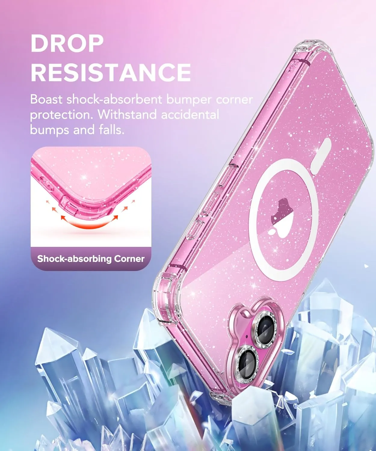 BERFY for iPhone 16 Case Glitter 6.1", Compatible with Magsafe, Women Clear Bling Cute Magnetic Hard Phone Cover, [with 9H Tempered Screen Protector] [2X Diamond Camera Lens Protectors], Shiny Clear