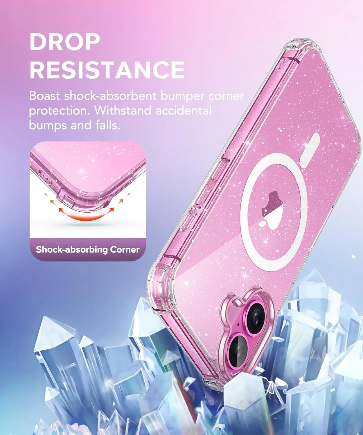 BERFY Magnetic for iPhone 16 Case, [Compatible with Magsafe], with Screen Protector   Camera Lens Protector, [Non-Yellowing] Clear Sparkly Shockproof Hard Phone Case for Women 6.1", Shiny Clear