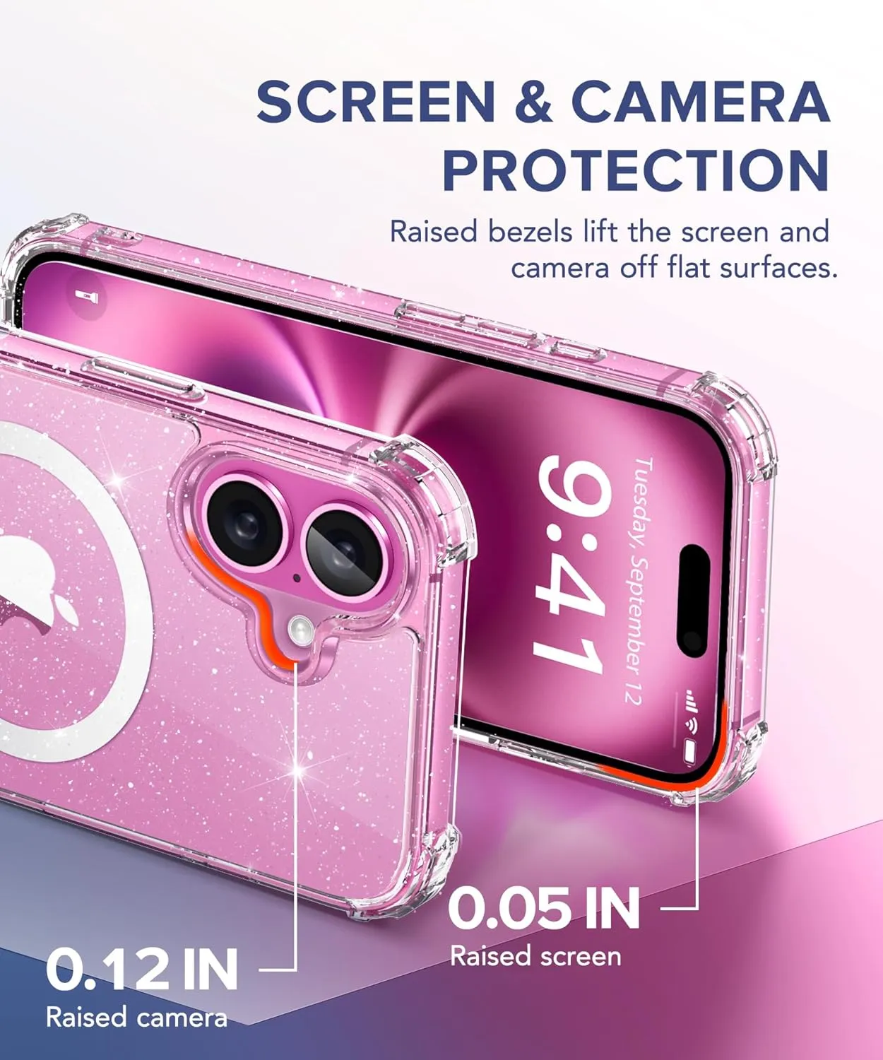 BERFY Magnetic for iPhone 16 Case, [Compatible with Magsafe], with Screen Protector   Camera Lens Protector, [Non-Yellowing] Clear Sparkly Shockproof Hard Phone Case for Women 6.1", Shiny Clear