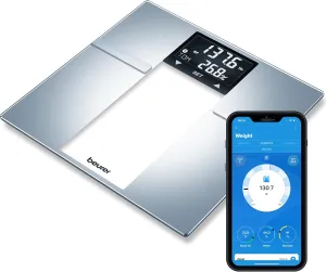 Beurer BF720 Smart Scale for Body Weight, Body Fat, Body Water & More  400 lb Capacity, Bluetooth App, Calorie Data, User Recognition, XL LCD Display, Glass Digital Bathroom Scale  Grey
