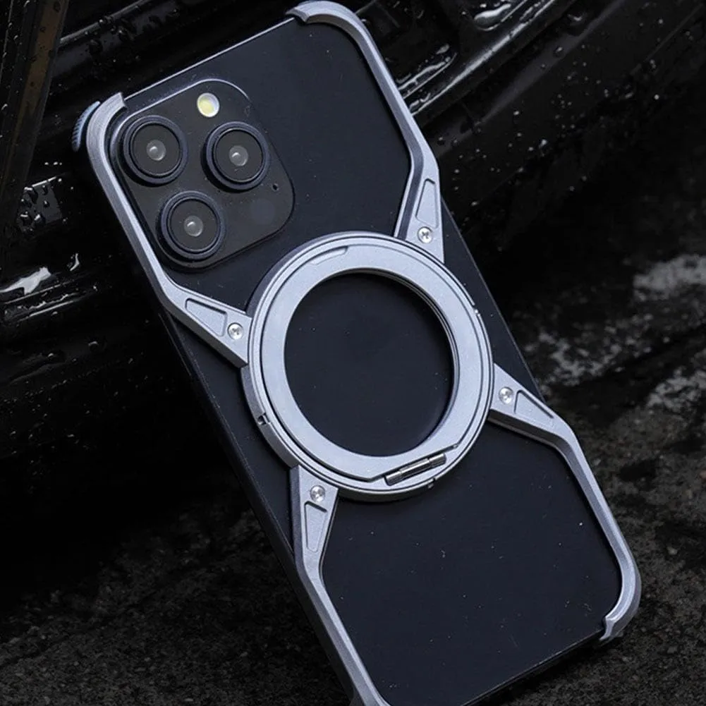 Bezel Less Minimalist Luxury Metal Heat Dissipation Slim Shockproof Case, Bezel Less Minimalist with Rotatable Ring Kickstand, for iPhone 16/15/14/13Pro Max, (for iPhone 13 Pro Max,Gray)