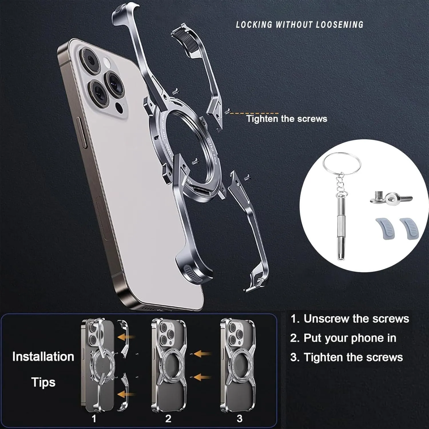 Bezel Less Minimalist Luxury Metal Heat Dissipation Slim Shockproof Case, Bezel Less Minimalist with Rotatable Ring Kickstand, for iPhone 16/15/14/13Pro Max, (for iPhone 13 Pro Max,Silver)