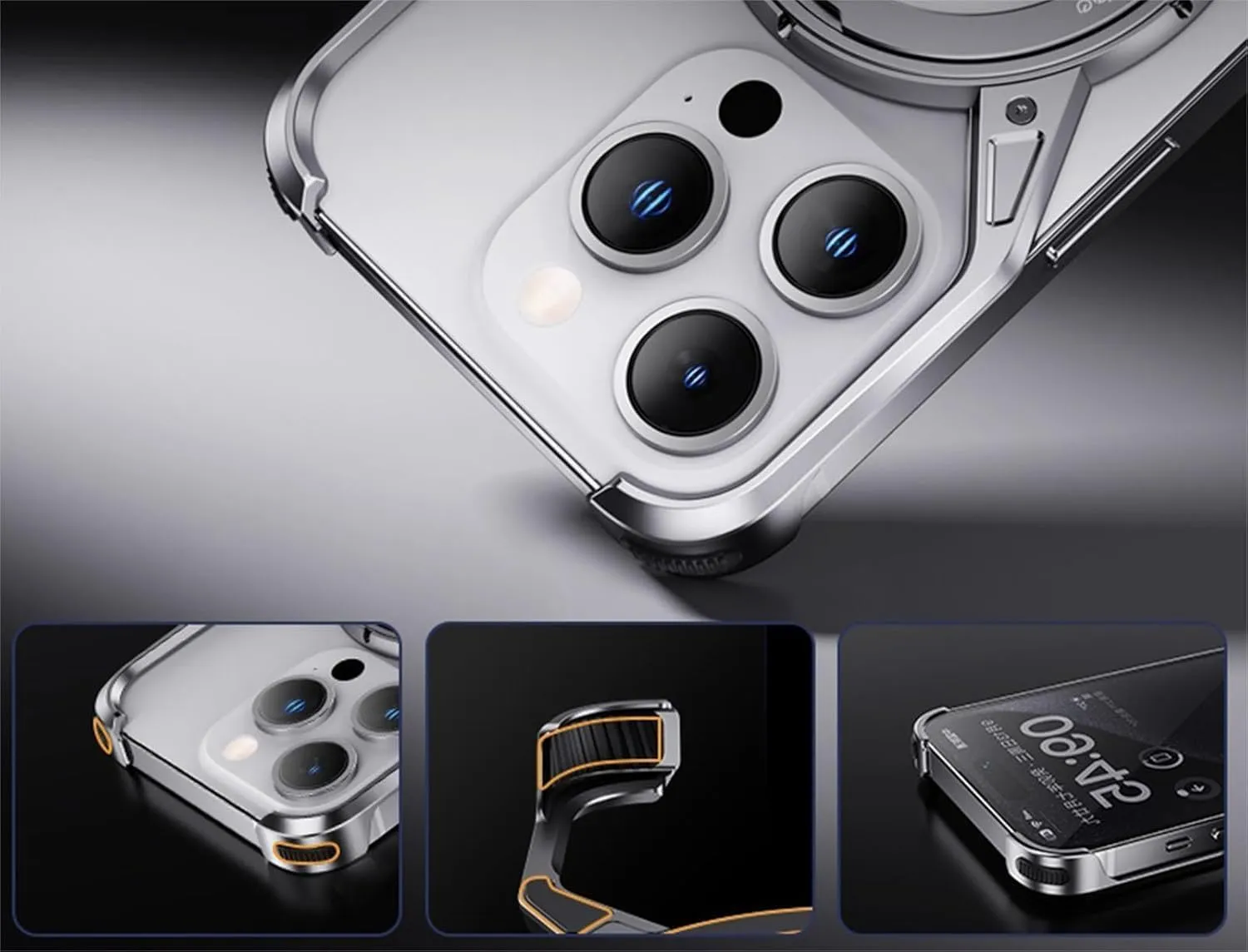 Bezel Less Minimalist Luxury Metal Heat Dissipation Slim Shockproof Case, Bezel Less Minimalist with Rotatable Ring Kickstand, for iPhone 16/15/14/13Pro Max, (for iPhone 13 Pro Max,Silver)