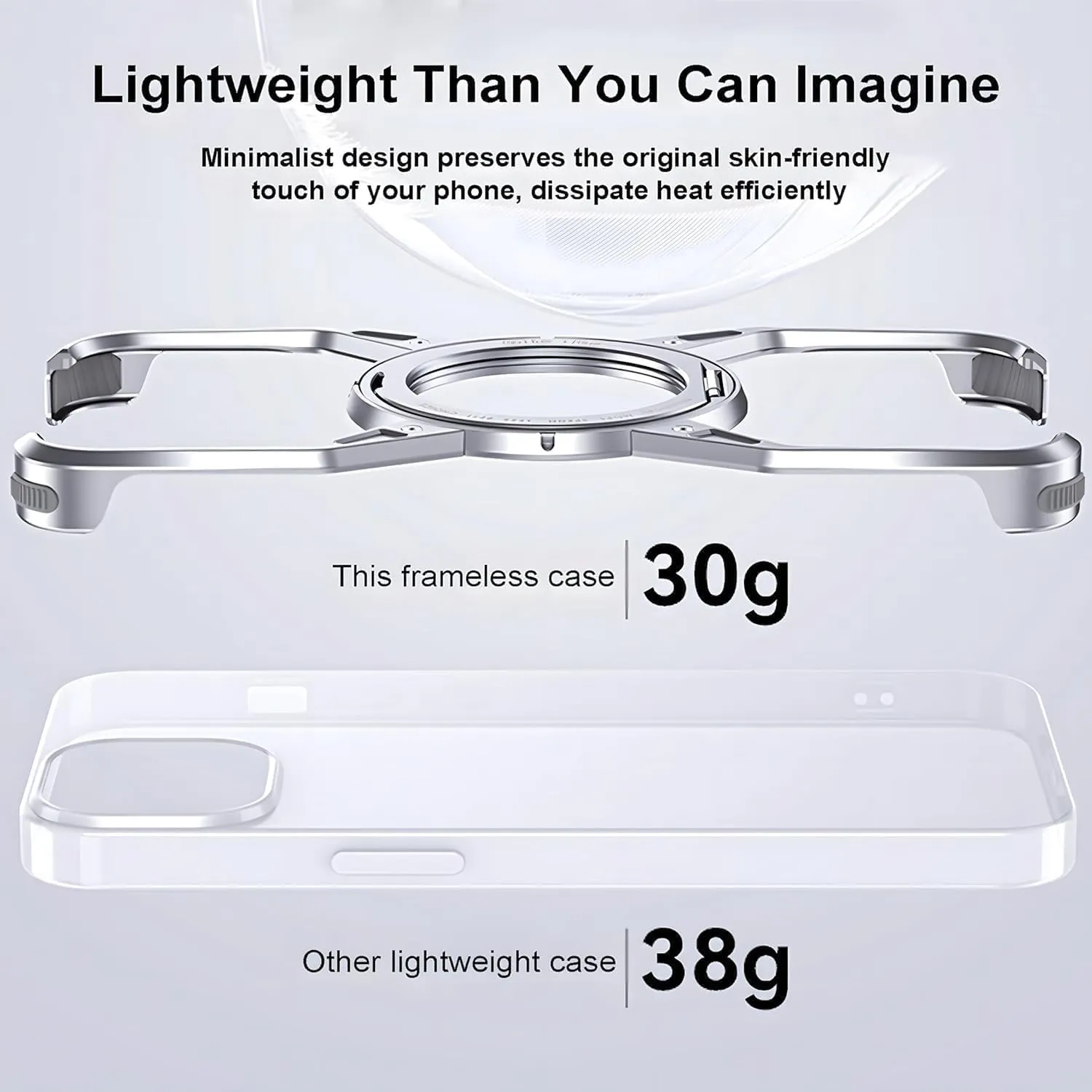 Bezel Less Minimalist Luxury Metal Heat Dissipation Slim Shockproof Case, Case for iPhone 16/15/14/13 Pro Max, Compatible with Rotatable Ring Kickstand (iPhone 16 promax,Gray)
