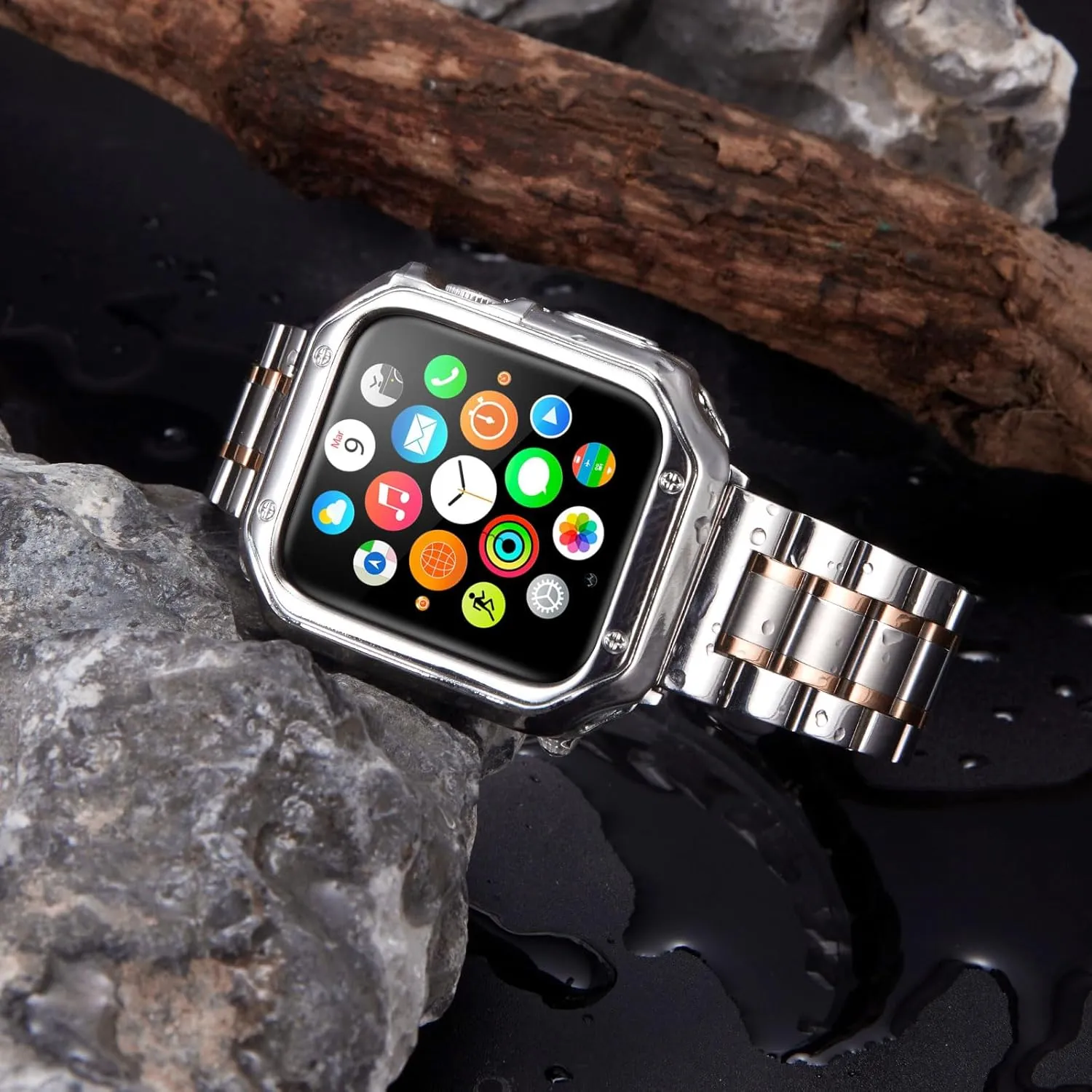 BINLUN Stainless Steel Bands Compatible with Apple Watch 49mm 45mm-44mm-42mm 41mm-40mm-38mm Metal Bracelets with TPU Case Fit For iWatch Strap 9/8/7/6/5/4/3/2/1//SE2/SE/Ultra Men Women