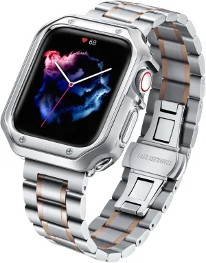 BINLUN Stainless Steel Bands Compatible with Apple Watch 49mm 45mm-44mm-42mm 41mm-40mm-38mm Metal Bracelets with TPU Case Fit For iWatch Strap 9/8/7/6/5/4/3/2/1//SE2/SE/Ultra Men Women