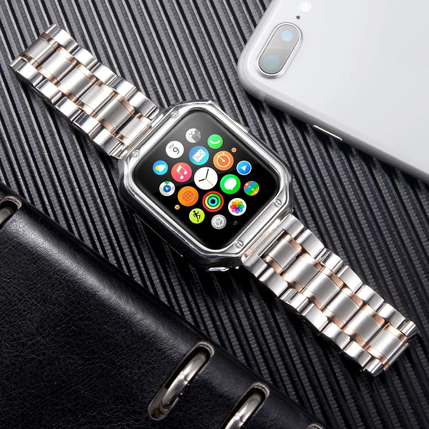 BINLUN Stainless Steel Bands Compatible with Apple Watch 49mm 45mm-44mm-42mm 41mm-40mm-38mm Metal Bracelets with TPU Case Fit For iWatch Strap 9/8/7/6/5/4/3/2/1//SE2/SE/Ultra Men Women
