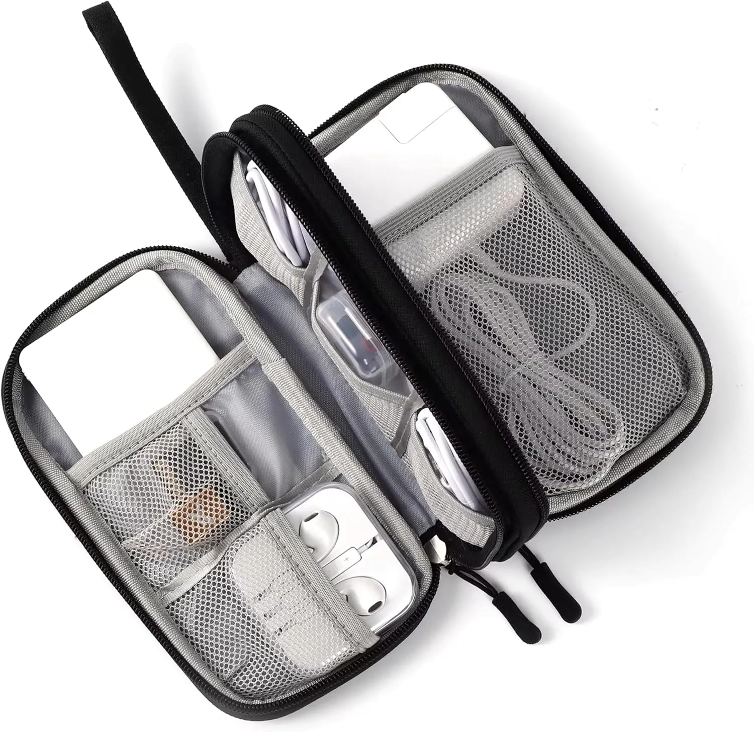 Black Travel Organizer Bag for Accessories - Cable and Cord Management Backpack for Headphones, Hard Drive, USB, Charger, Phone & Power Bank