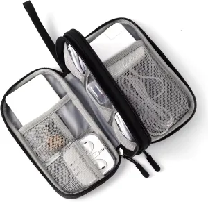 Black Travel Organizer Bag for Accessories - Cable and Cord Management Backpack for Headphones, Hard Drive, USB, Charger, Phone & Power Bank