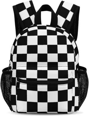 Black White Race Checkered Flag Printed 13 Inch Backpack Waterproof Lightweight Travel Backpack Purse Hiking Daypack