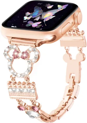 Bling Bracelet Band Compatible with Apple Watch Bands for Women 46mm 40mm 41mm 38mm 44mm 45mm 42mm 49mm, Cute Cartoon Dressy Jewelry Charm Metal Strap for iWatch Ultra 2 Series 10/9/8/7/6/5/4/3/2/1/SE