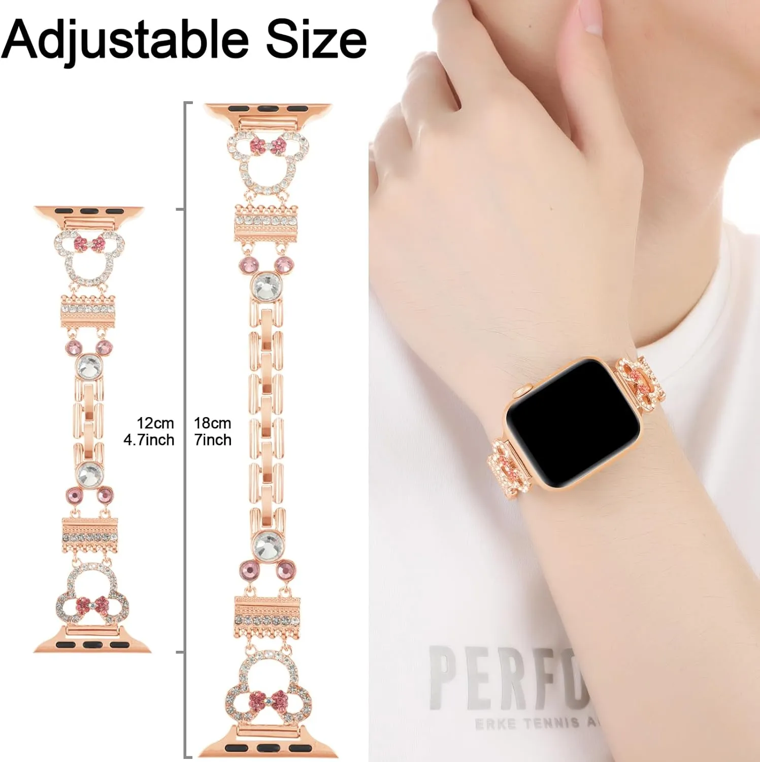 Bling Bracelet Band Compatible with Apple Watch Bands for Women 46mm 40mm 41mm 38mm 44mm 45mm 42mm 49mm, Cute Cartoon Dressy Jewelry Charm Metal Strap for iWatch Ultra 2 Series 10/9/8/7/6/5/4/3/2/1/SE