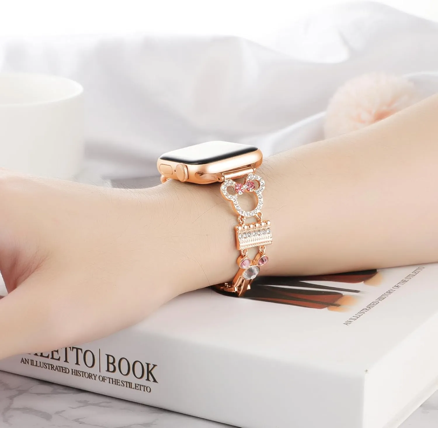 Bling Bracelet Band Compatible with Apple Watch Bands for Women 46mm 40mm 41mm 38mm 44mm 45mm 42mm 49mm, Cute Cartoon Dressy Jewelry Charm Metal Strap for iWatch Ultra 2 Series 10/9/8/7/6/5/4/3/2/1/SE