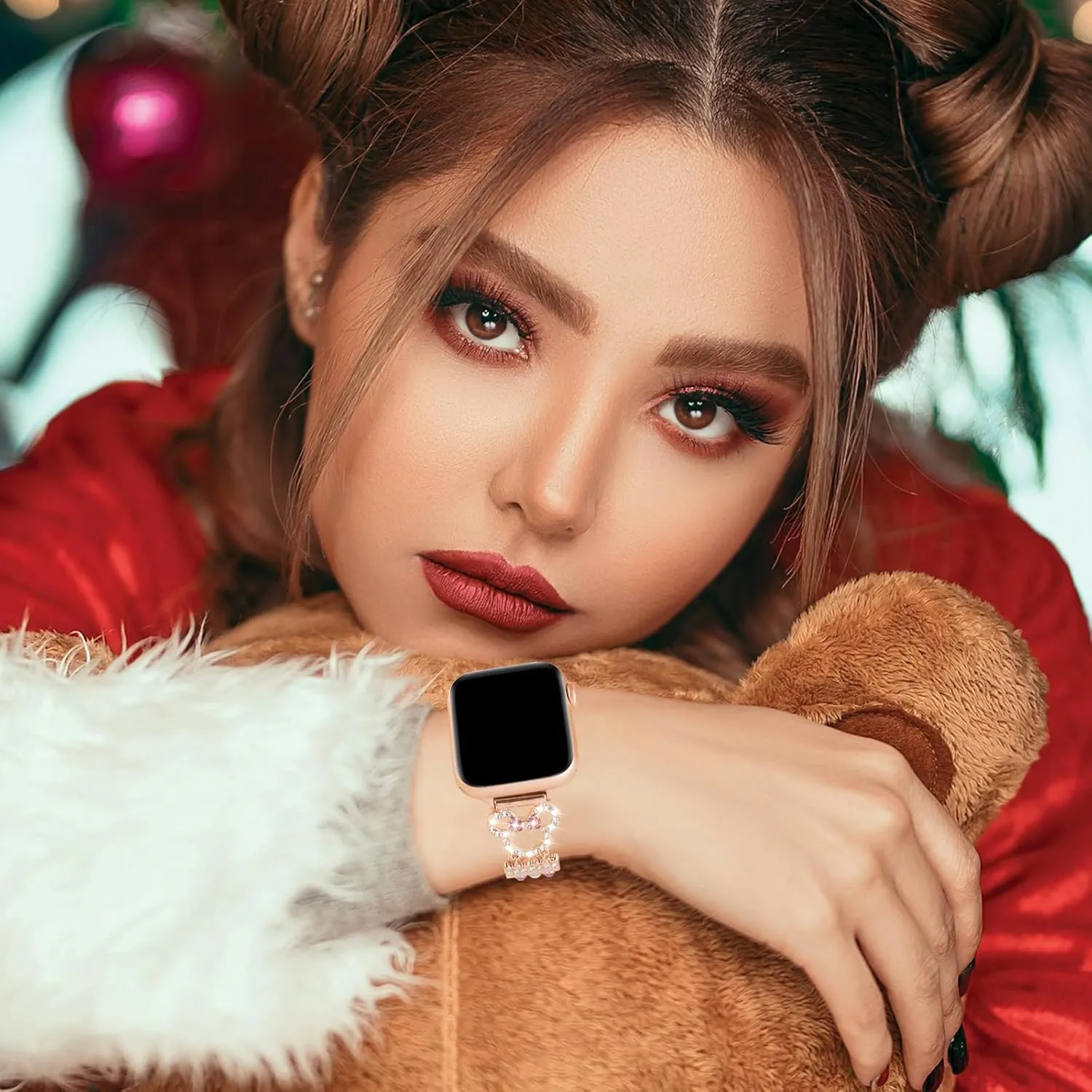 Bling Bracelet Band Compatible with Apple Watch Bands for Women 46mm 40mm 41mm 38mm 44mm 45mm 42mm 49mm, Cute Cartoon Dressy Jewelry Charm Metal Strap for iWatch Ultra 2 Series 10/9/8/7/6/5/4/3/2/1/SE